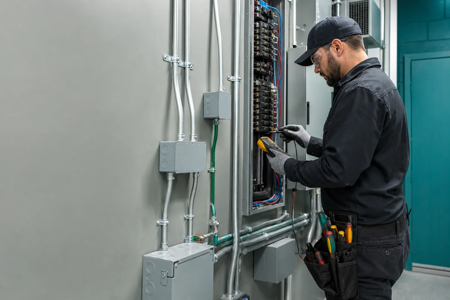 NYC Electrical Violation Correction NYC electrician testing electrical equipment during violation correction