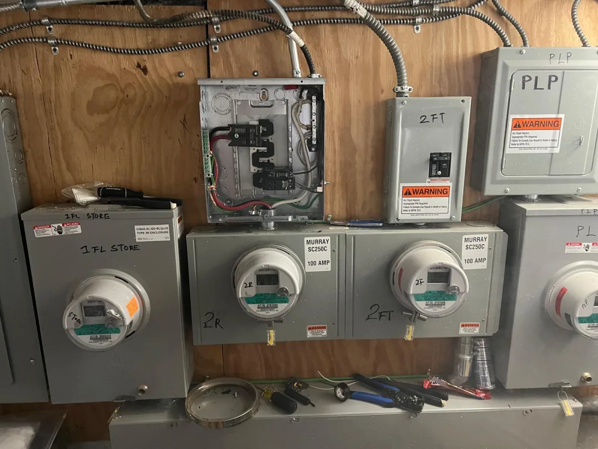 Multi-meter service equipment Multi-meter electrical service equipment, panels, and disconnects during a New York City service-upgrade project