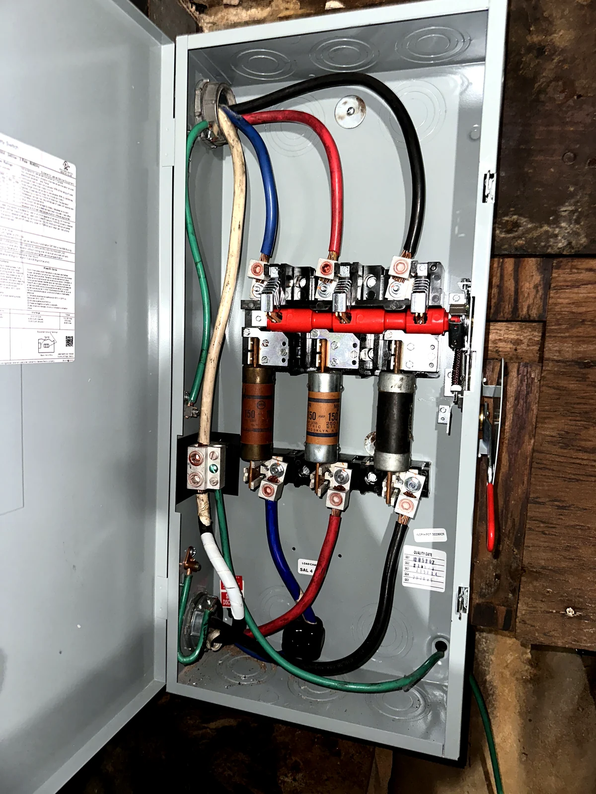 Service equipment inspection Electrical service disconnect and metering equipment inspected during field work
