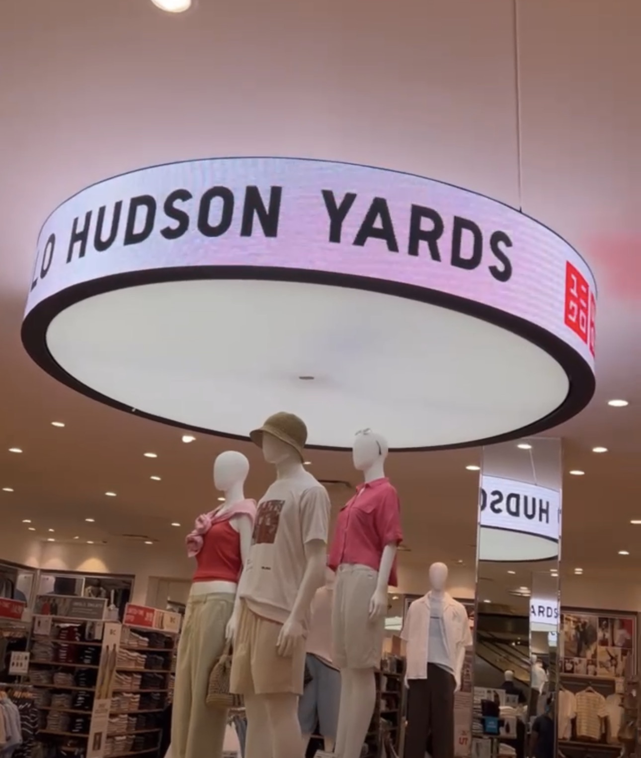 Circular LED display installed above a retail floor in Hudson Yards, Manhattan