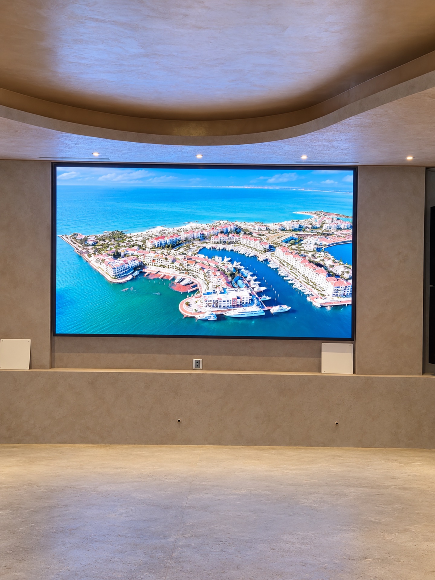 Recessed rectangular LED display integrated into an interior wall